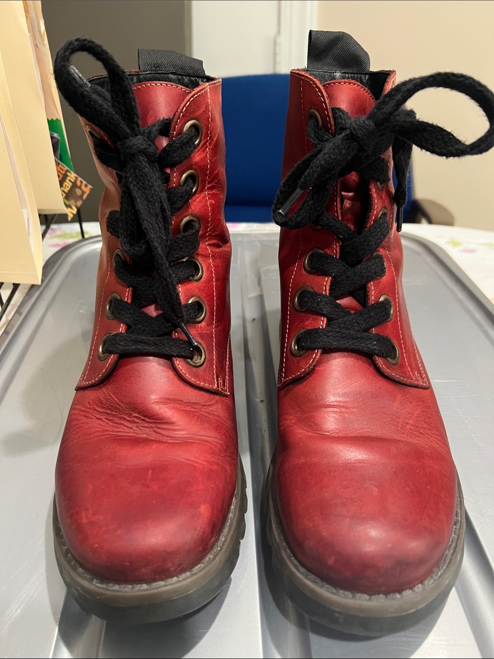 Fly London Red Leather Combat Boots US 11, UK 9, EU 42 could be unisex - Picture 3 of 13